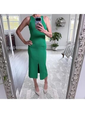Caroline Constas Green Sleeveless Midi Dress | Front Slit Size S